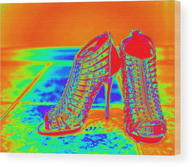 Shoes Wood Print featuring the photograph Psychedelic Stilettos by Charles Benavidez