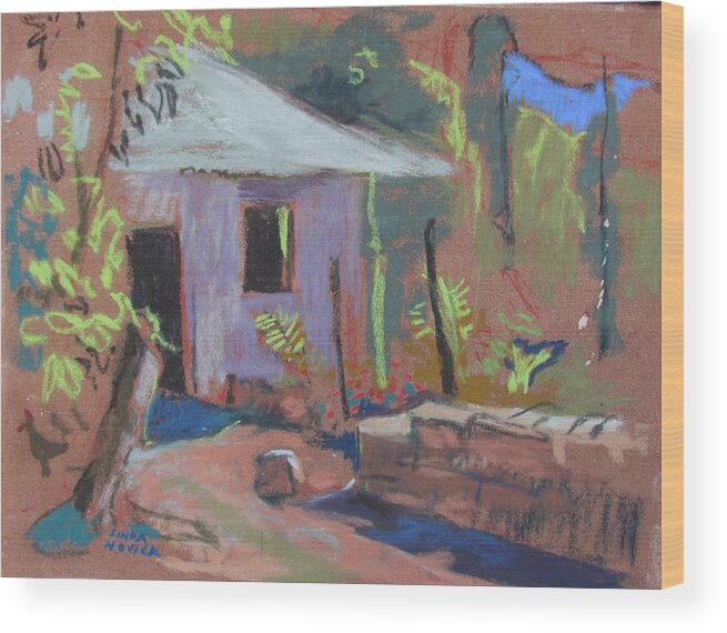 House Wood Print featuring the painting Purple House by Linda Novick