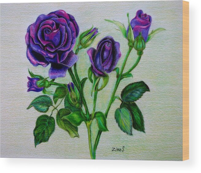Rose Art Wood Print featuring the drawing Purple roses by Zina Stromberg