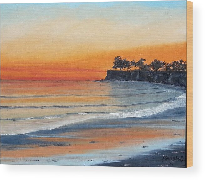 Santa Barbara  Beach Ocean Goleta Art Coast California Pacific Ucsb Wood Print featuring the painting Quiet Sunset by Jeffrey Campbell