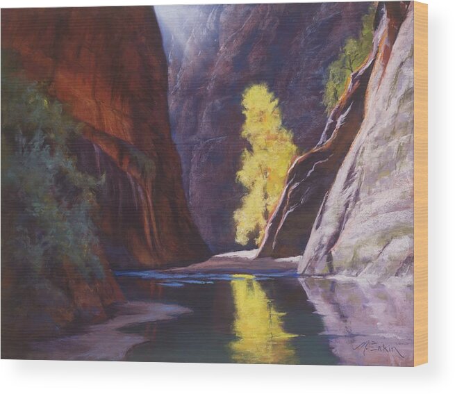 Zion National Park Ut Wood Print featuring the painting Reaching Through the Narrows by Marjie Eakin-Petty