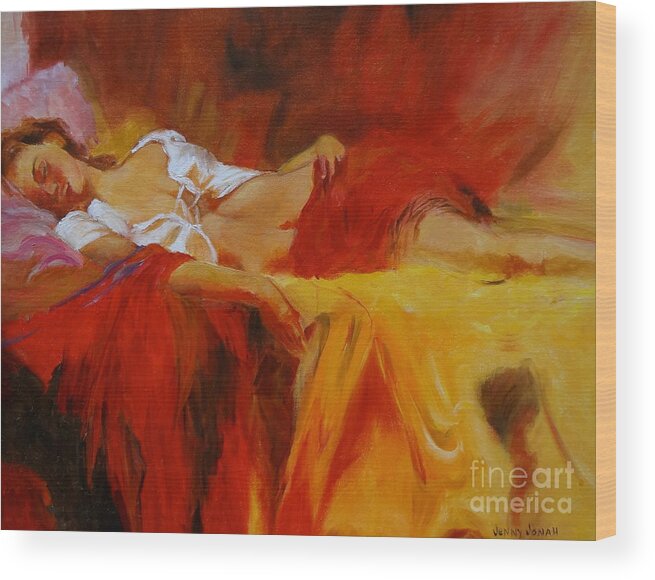 Beautiful Woman Wood Print featuring the painting Reclining Beauty 11 by Jenny Lee