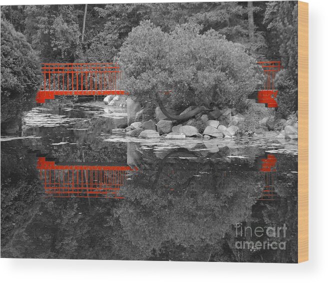 Black Wood Print featuring the photograph Red Bridge Black and White by Erick Schmidt