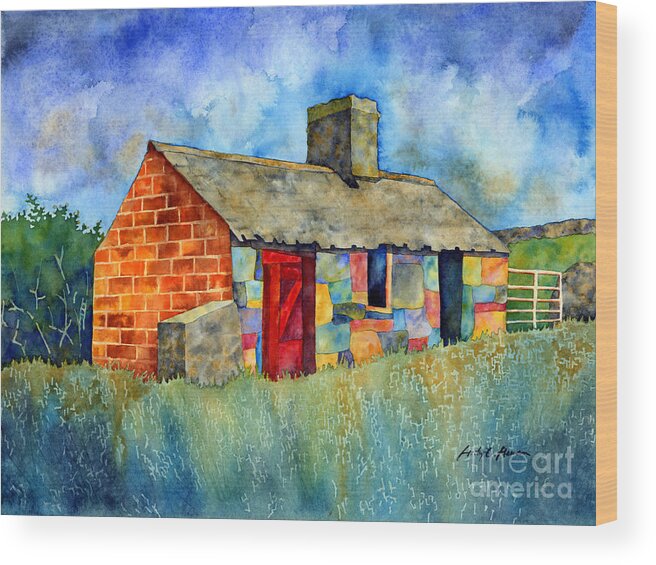 Painting Wood Print featuring the painting Red Door Cottage by Hailey E Herrera