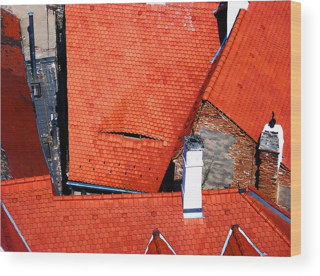 Red Wood Print featuring the photograph Red roofs of Sibiu by Marius Mitea