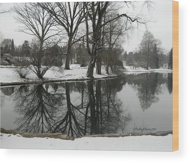 Pool Wood Print featuring the photograph Reflection Pond Spring Grove Cemetery by Kathy Barney