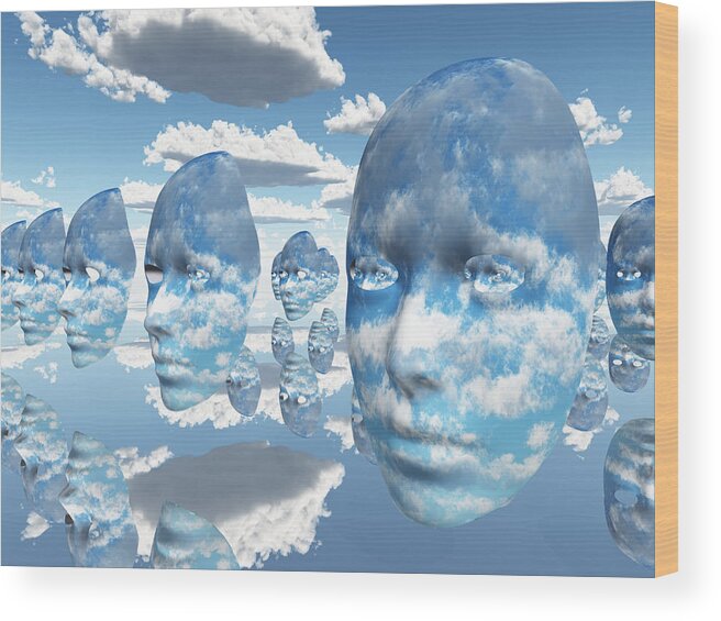 Clouds Wood Print featuring the digital art Repeating faces of clouds by Bruce Rolff