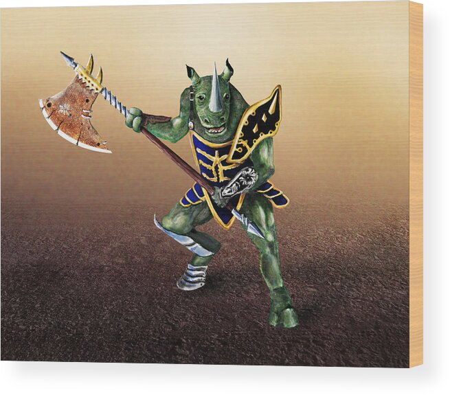 Color Wood Print featuring the digital art Rhino Warrior by Rick Mosher