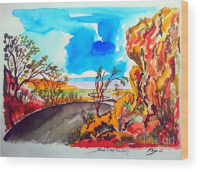 Road Wood Print featuring the painting Road somewhere in the Kimberley Northern Territory by Roberto Gagliardi