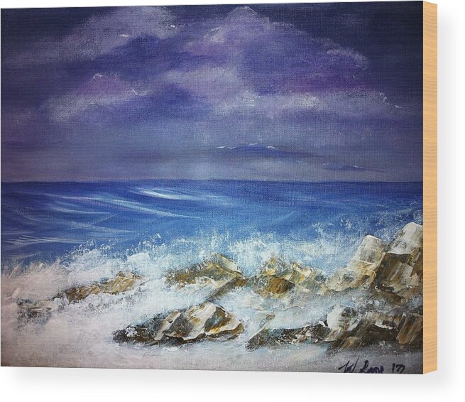 Seascape Wood Print featuring the painting Rocky Shore by Wanda Lane