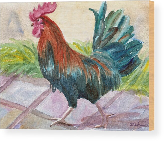 Rooster Art Wood Print featuring the painting Rooster by Janet Zeh