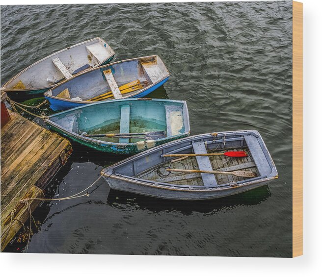 Row Boats Wood Print featuring the photograph Row Boats At Dock by David Kay