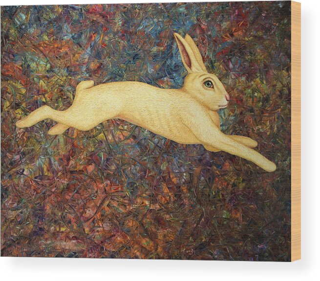 Rabbit Wood Print featuring the painting Running Rabbit by James W Johnson