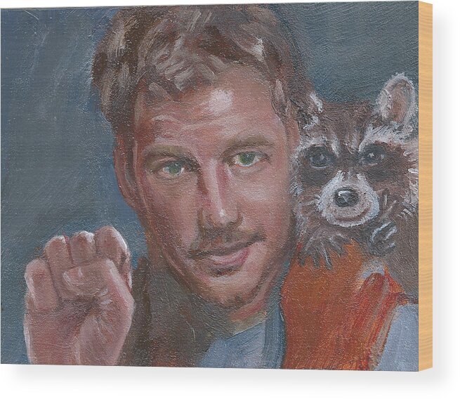 Guardians Of The Galaxy Wood Print featuring the painting S is for Starlord and R is for Rocket by Jessmyne Stephenson