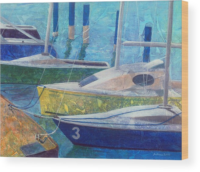 Outer Banks Wood Print featuring the painting Sailboats in Harbor by Arlissa Vaughn