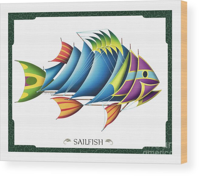 Jon Q Wright Wood Print featuring the painting Sailfish by JQ Licensing