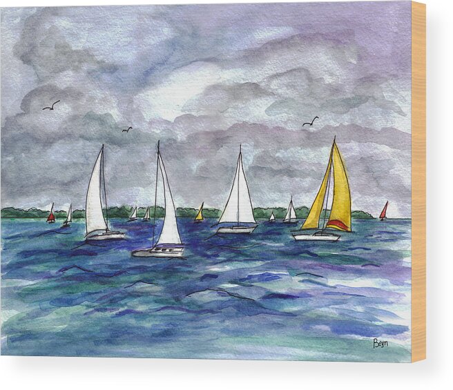 Barnegat Bay Wood Print featuring the painting Sailing day by Clara Sue Beym