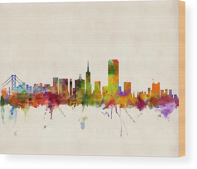 San Francisco Wood Print featuring the digital art San Francisco City Skyline by Michael Tompsett