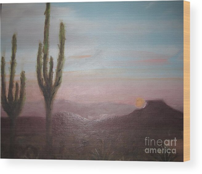Landscape Wood Print featuring the painting Sante Fe Sunrise by Carol DENMARK