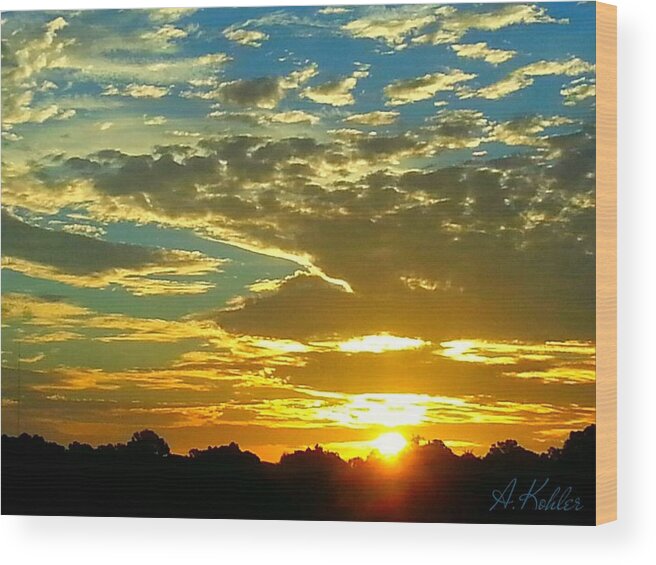 Sunrise Wood Print featuring the photograph Scrambled Clouds by Anna Kohler