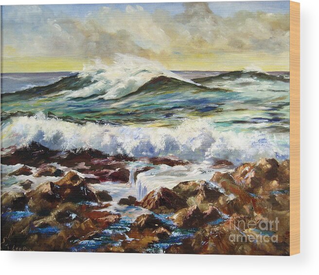 Seascape Wood Print featuring the painting Seawall by Lee Piper