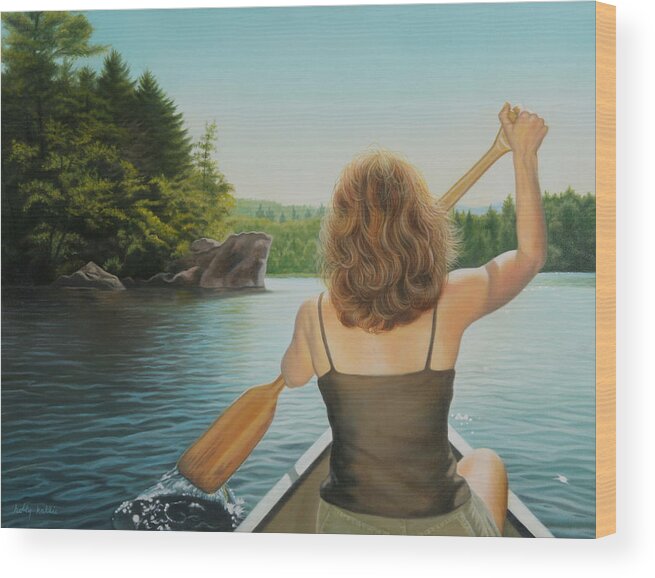Realistic Wood Print featuring the painting Secret Cove by Holly Kallie