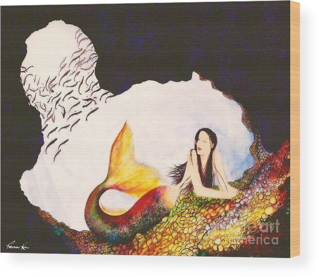 Ocean Wood Print featuring the painting Secret Hideaway by Frances Ku