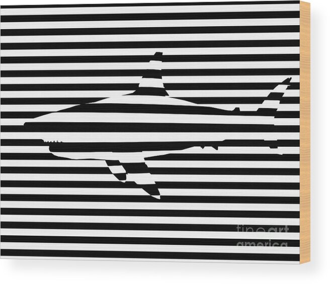 Abstract Wood Print featuring the painting Shark optical illusion by Pixel Chimp