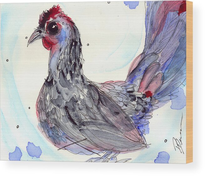 Watercolor Wood Print featuring the painting Silver Hen by Dawn Derman