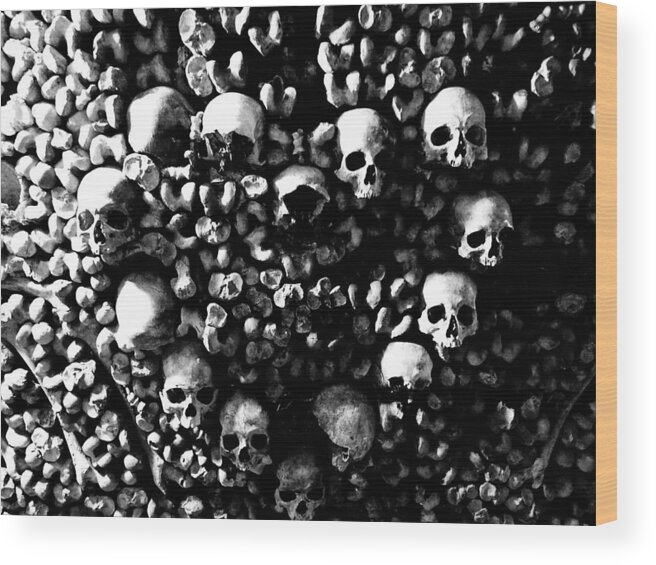 Paris Wood Print featuring the photograph Skulls And Bones In The Catacombs Of Paris France by Rick Rosenshein