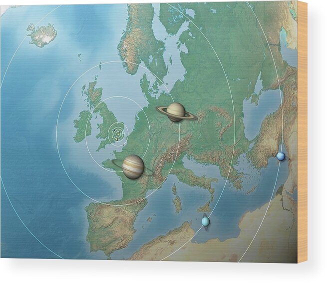 Art Wood Print featuring the photograph Solar System Compared To Europe by Mark Garlick/science Photo Library