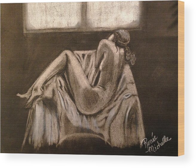 Woman Wood Print featuring the drawing Solitude by Renee Michelle Wenker