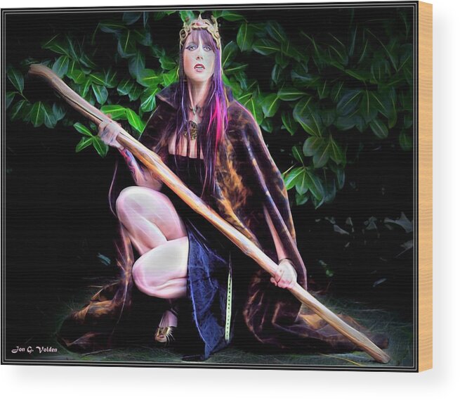 Sorceress Wood Print featuring the painting Sorceress With A Staff by Jon Volden