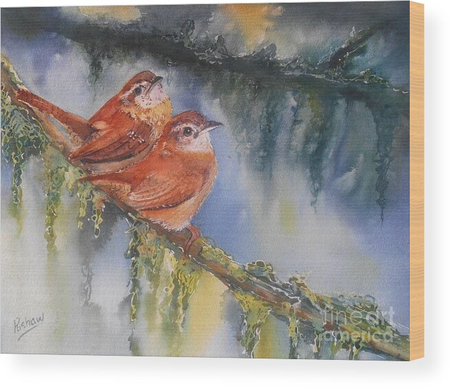 Carolina Wren Wood Print featuring the painting Soulmates by Patricia Pushaw