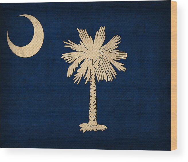 South Wood Print featuring the mixed media South Carolina State Flag Art on Worn Canvas by Design Turnpike