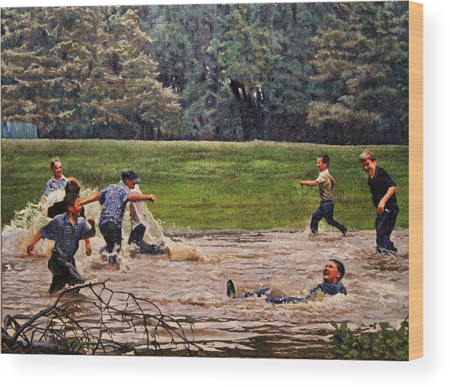Summer Wood Print featuring the painting Splash by Kenneth Young