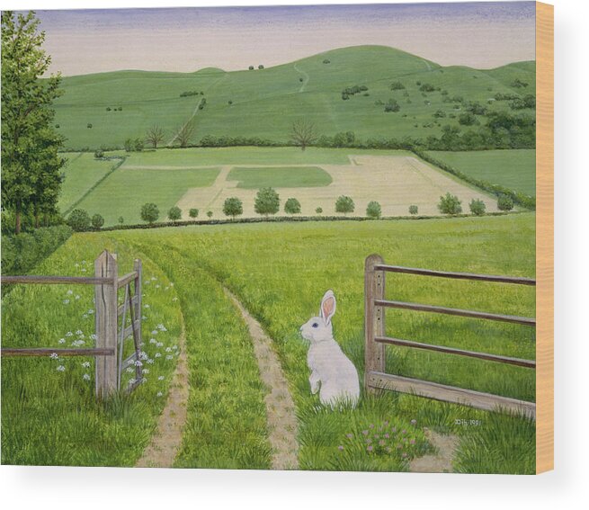 Fence Wood Print featuring the painting Spring Rabbit by Ditz