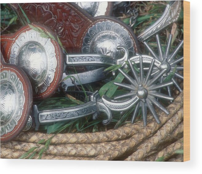 Cowboy Tack Wood Print featuring the photograph Spurs by Diane Bohna