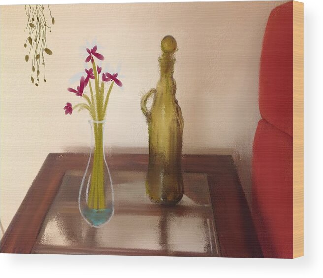Flowers Wood Print featuring the digital art Still Life with Flowers by Dan Twyman
