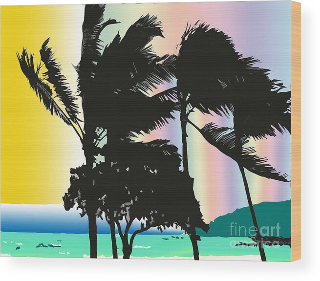 Palms Wood Print featuring the digital art Stormy Palms by Karen Nicholson