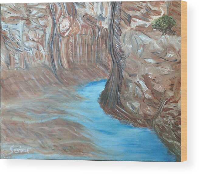 Cave Wood Print featuring the painting Streams Dream to be a River by Suzanne Surber