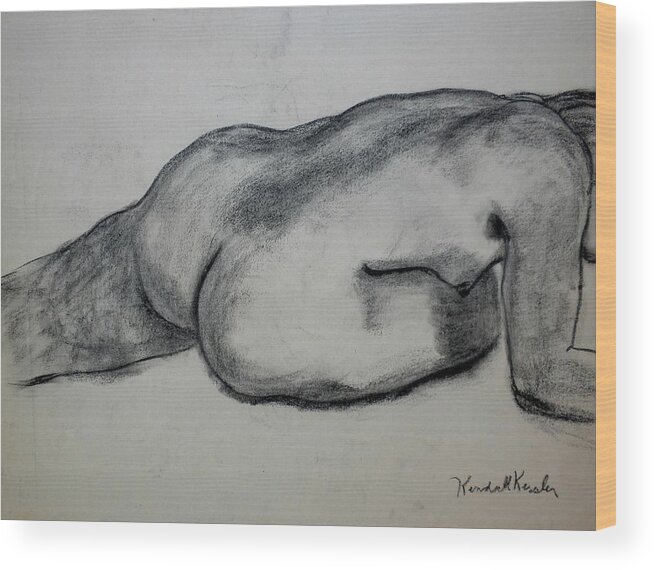 Nude Wood Print featuring the drawing Strength by Kendall Kessler