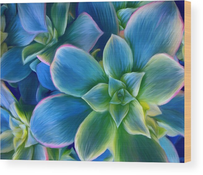 Succulent Wood Print featuring the digital art Succulent Blue on Green by Sharon Beth