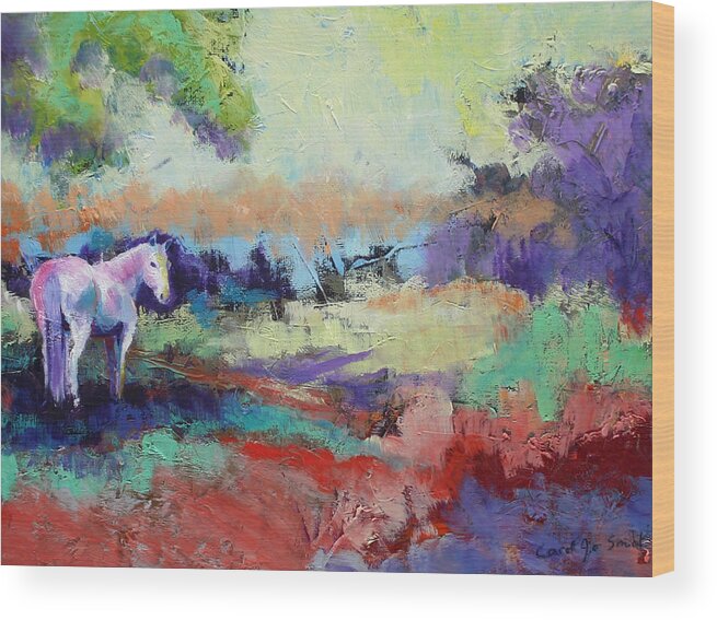 Abstract Wood Print featuring the painting Summer Shade with Horse by Carol Jo Smidt