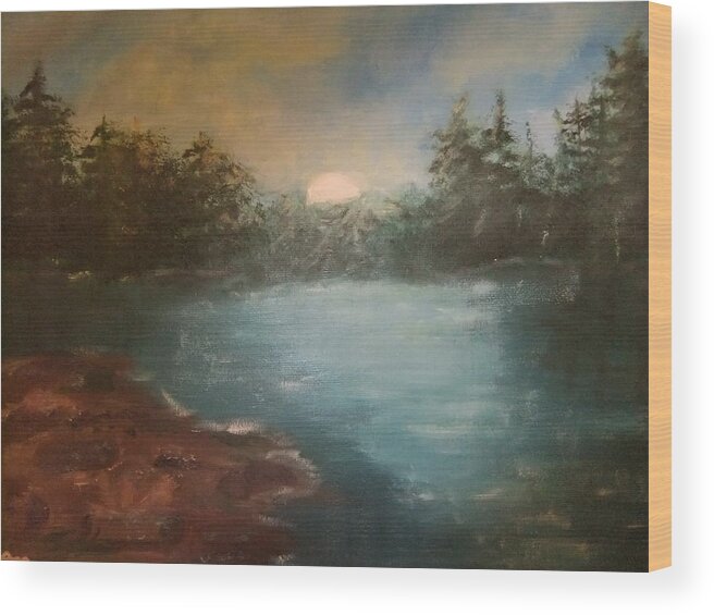 Oil Wood Print featuring the painting Sunrise over Lake by Lynne McQueen