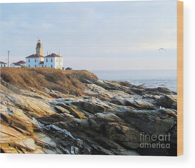 Sunset Wood Print featuring the photograph Sunset at Beavertail II by Lili Feinstein