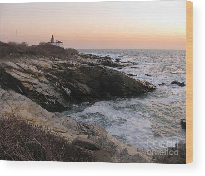 Sunset Wood Print featuring the photograph Sunset at Beavertail by Lili Feinstein