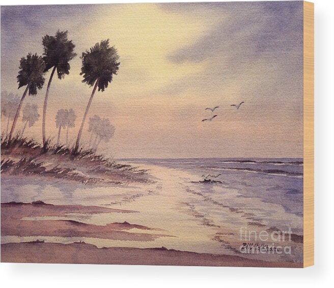 Florida Landscape Wood Print featuring the painting Sunset Beach Tarpon Springs by Bill Holkham
