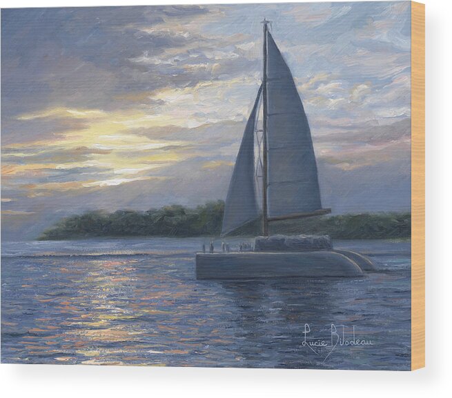 Sailboat Wood Print featuring the painting Sunset In Key West by Lucie Bilodeau