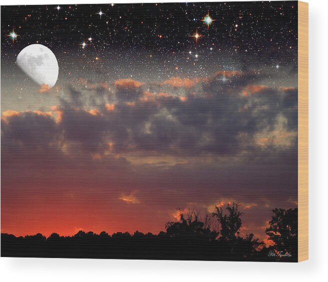 Cloud Wood Print featuring the photograph Sunset Moonrise by Pete Trenholm